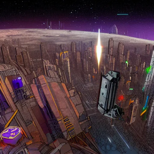 Image similar to asteroid with cyberpunk city on it