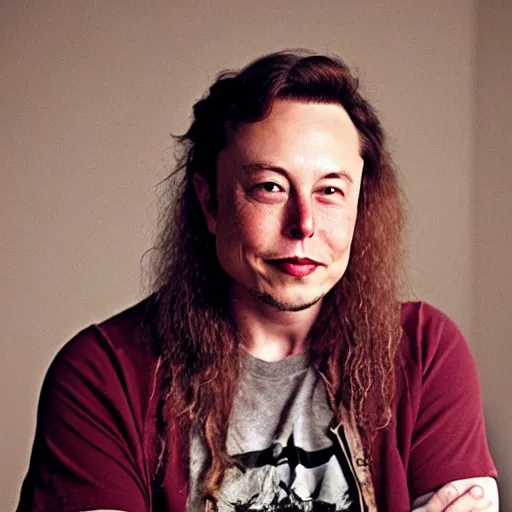 Prompt: A portrait photo of Elon Musk but he is an old hippie