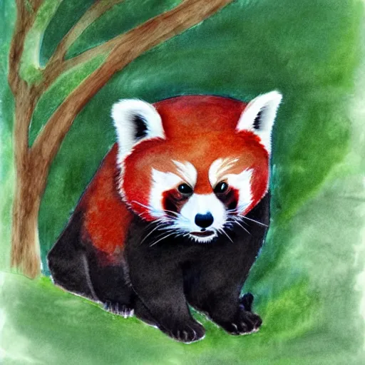 Image similar to a red panda priest, detailed, digital art, water color