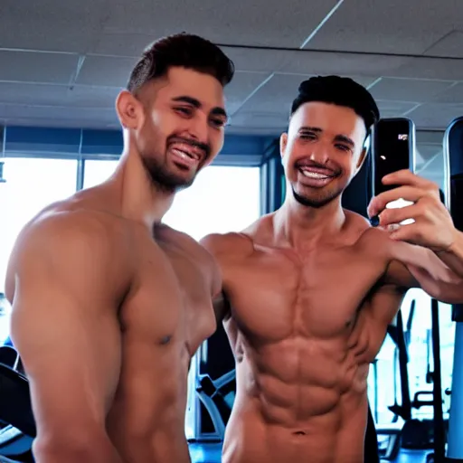 Image similar to selfie of two typical gym bros being bros at the gym