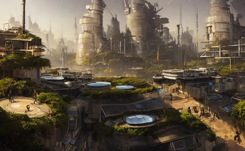 Image similar to solarpunk city with manicured parks and walkable pathways, rooftop solar panels, sustainable metropolis set in the world of call of duty black ops 3, highly detailed, digital painting, artstation, concept art, smooth, sharp focus, illustration, art by wlop, mars ravelo and greg rutkowski and frank lloyd wright