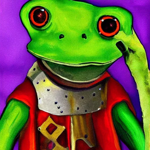 Image similar to frog headed knight, painting,