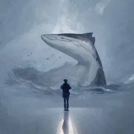 Image similar to 🦈 👟 , digital Art, Greg rutkowski, Trending cinematographic artstation