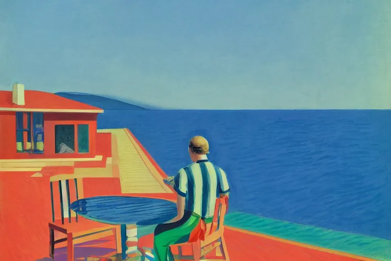 Prompt: Seaside Solitude by David Hockney, Edward Hopper, 1964, exhibition catalog