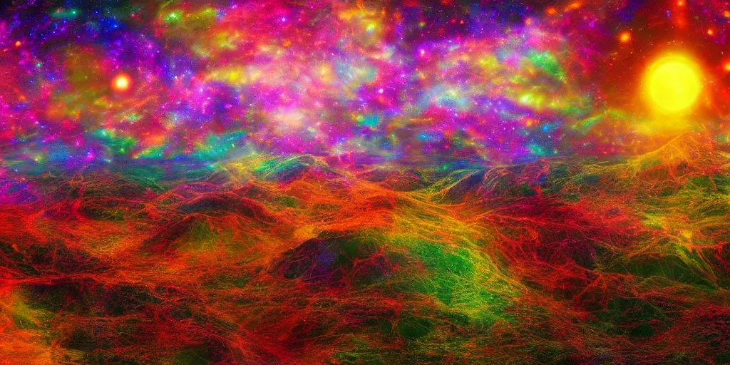 Prompt: realistic scene of cosmic psychedelic trip, golden, ultra realistic, 8 k