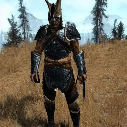 Image similar to willem dafoe in skyrim in steel plate armor