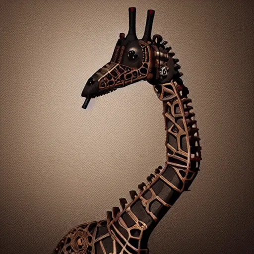 Image similar to a steampunk robotic giraffe, dark background, super - detailed, photo - realistic,