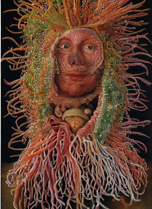 Image similar to a surreal painting of a shaman's face, made of jelly fish, coral reefs, by Giuseppe Arcimboldo, symbolist, soft colors, dramatic lighting, smooth, sharp focus, extremely detailed, aesthetically pleasing composition