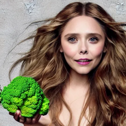 Prompt: elizabeth olsen with [ broccoli hair ]!!!!, trending on cgsociety, 4 k quality, intricate