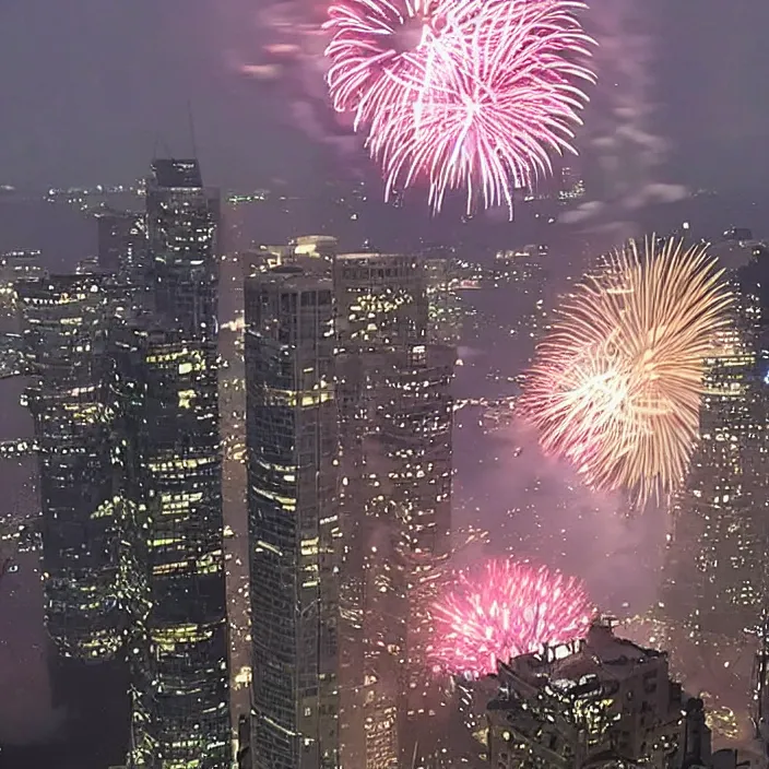 Prompt: seeing fireworks on the top of a skyscraper on trending on twitter