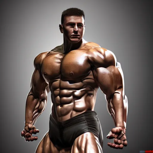 Image similar to a realistic detailed photo of a bodybuilder who is also a male android Chris Redfield, shiny skin, posing robotically, blank stare