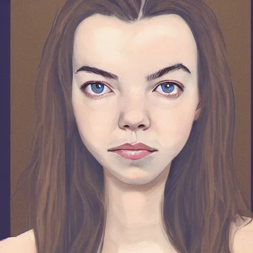 Prompt: A portrait of Anya Taylor Joy with a wider head and bigger eyes, hyper realistic.