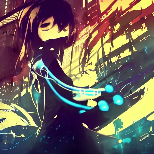 Image similar to Frequency indie album cover, luxury advertisement, indigo filter, blue and black colors. highly detailed post-cyberpunk sci-fi close-up schoolgirl in asian city in style of cytus and deemo, mysterious vibes, by Tsutomu Nihei, by Yoshitoshi ABe, by Ilya Kuvshinov, by Greg Tocchini, nier:automata, set in half-life 2, beautiful with eerie vibes, very inspirational, very stylish, with gradients, surrealistic, dystopia, postapocalyptic vibes, depth of field, mist, rich cinematic atmosphere, perfect digital art, mystical journey in strange world, beautiful dramatic dark moody tones and studio lighting, shadows, bastion game, arthouse