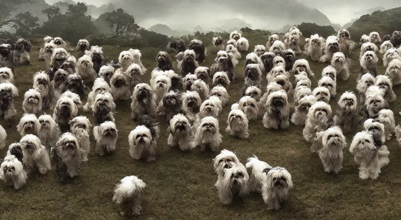 Prompt: A Herd of Shih Tzu Invade, An Lovecraftian Alien Planet