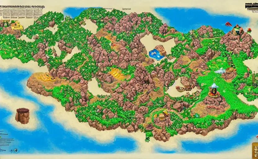 Image similar to real life super mario world map, realistic, photorealistic, scan, photo