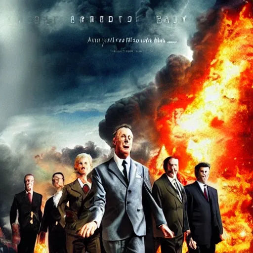 Image similar to armageddon by michael bay movie poster with all characters faces swapped with rowan atkinson, high detail, realistic, 4 k