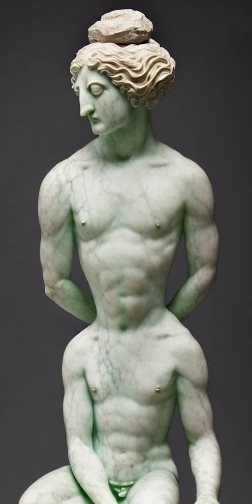 Image similar to marble statue of the god of psychedelics, faceless figure