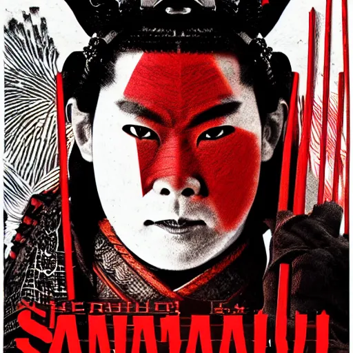 Image similar to samurai revenge film poster with red and black color scheme