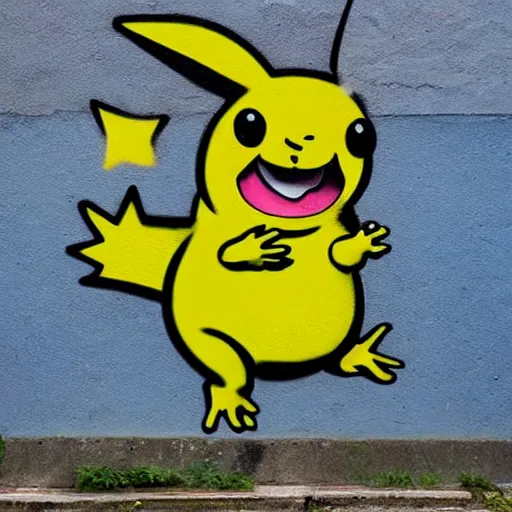 Prompt: pickachu , street art , by banksy, grafiti , well detailed