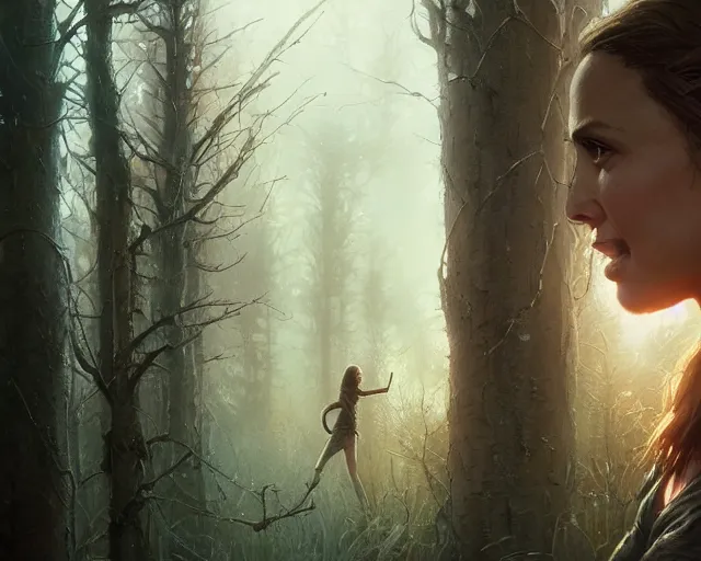 Image similar to highly detailed portrait of natalie portman, in the walking dead, stephen bliss, unreal engine, fantasy art by greg rutkowski, loish, rhads, ferdinand knab, makoto shinkai and lois van baarle, ilya kuvshinov, rossdraws, tom bagshaw, global illumination, radiant light, detailed and intricate environment