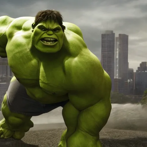 Image similar to A realistic photo of a mixture of Hulk and Shrek, hyper-realistic, 8K HDR, Studio.