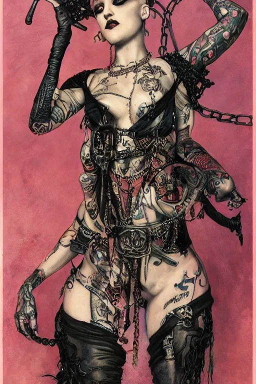 Image similar to full length portrait of brooke candy as a tattooed gothic punk by lawrence alma tadema and zdzislaw beksinski and norman rockwell and jack kirby and tom lovell and greg staples