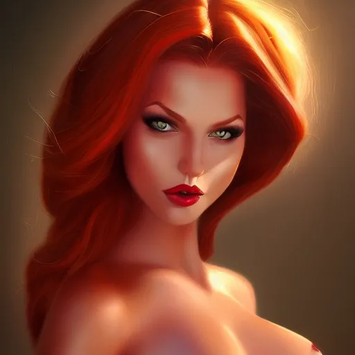 Image similar to ! dream jessica rabbit in a bikini, digital art, pretty face, very beautiful face, very detailed eyes, 8 k resolution, by wlop, greg rutkowski, full body