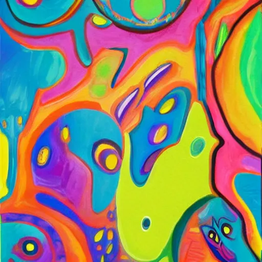 Image similar to painting named : where monsters are in dreams, tasty colours, cosmic interference