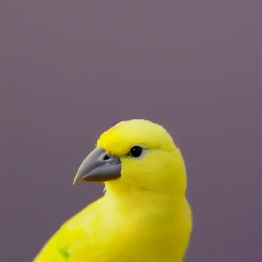 Prompt: photo of profile of cute yellow canary bird head with tennis ball body