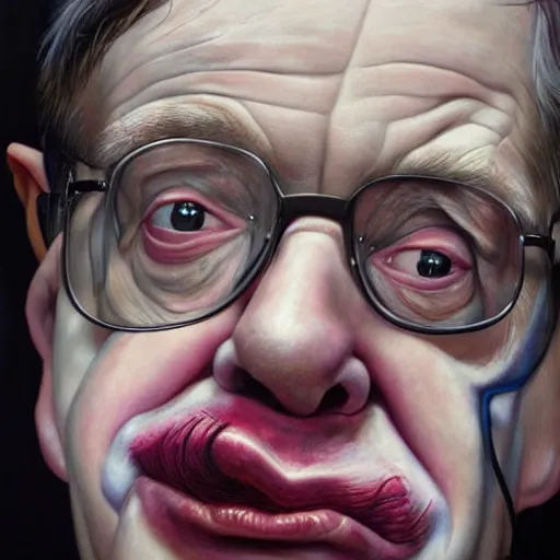 Image similar to UHD hyperrealism painting of closeup of Stephen Hawking wearing clown makeup, by Antonio Caparo and Ferdinand Knab and Greg Rutkowski, UHD, photorealistic, trending on artstation, trending on deviantart, correct face, real clown makeup