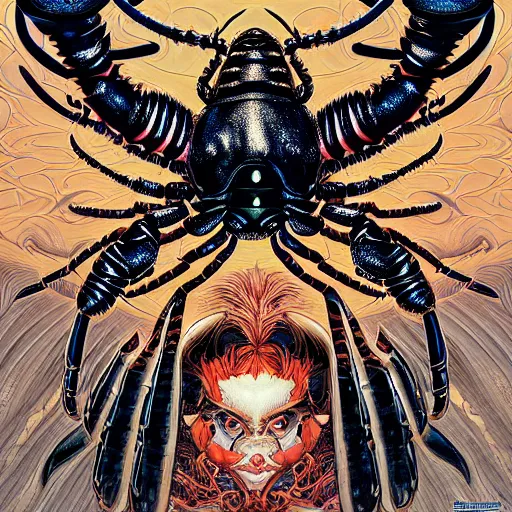 Prompt: portrait of crazy black lobster, symmetrical, by yoichi hatakenaka, masamune shirow, josan gonzales and dan mumford, ayami kojima, takato yamamoto, barclay shaw, karol bak, yukito kishiro