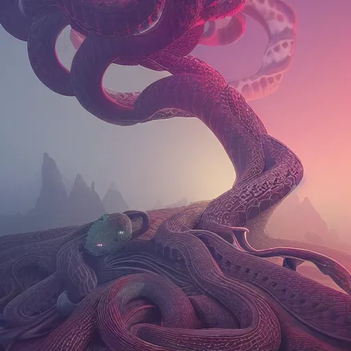 Prompt: beautiful dark landscape, medusa head highly detailed snakes, beautiful flowers growing in the style of beeple and mike winkelmann, intricate, epic lighting, cinematic composition, hyper realistic, 8 k resolution, unreal engine 5,