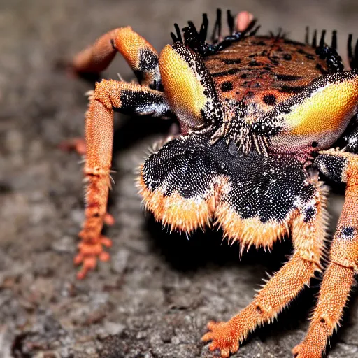 Image similar to the head of a lizard photoshopped onto a tarantula's body, full - body shot