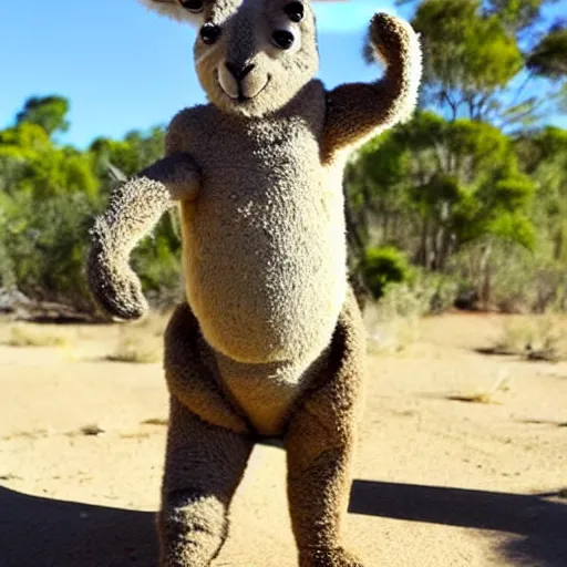 Image similar to kangaroo dwayne johnson, wearing a safari outfit