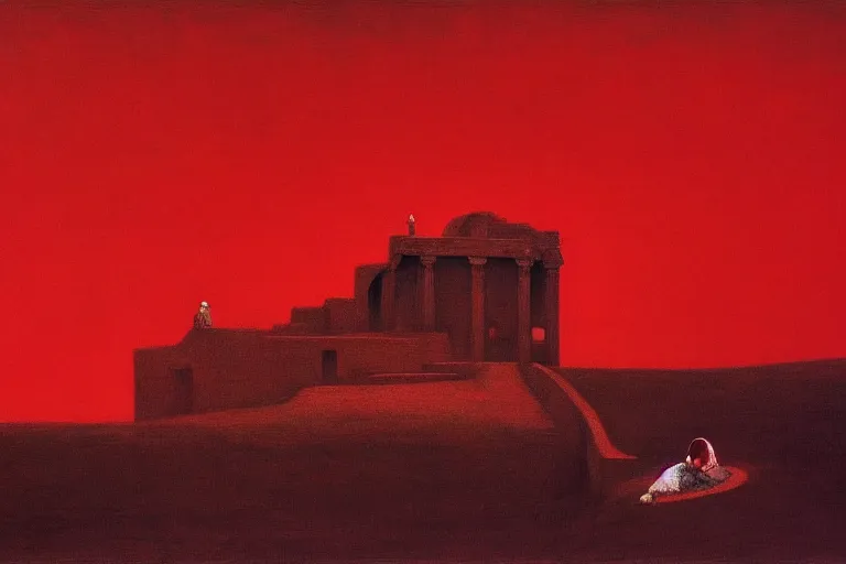 Image similar to only with red, a red great emperor, taormina amphitheatre, expressive crowd hails him, in the style of beksinski, parts by edward hopper, parts by rodcenko, parts by yue minjun, intricate and epic composition, red by caravaggio, insanely quality, highly detailed, masterpiece, red light, artstation, 4 k