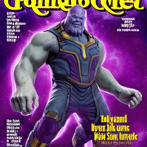 Image similar to thanos in the cover of rolling stone magazine