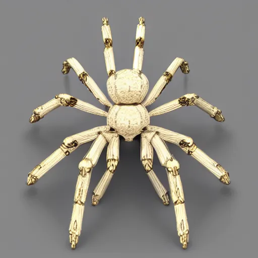 Image similar to 3 d render of a mechanical spider made of smooth white marble and gold