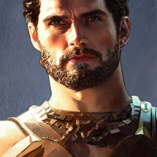 Prompt: henry cavill as a greek gladiator, gorgeous, amazing, muscular, intricate, highly detailed, digital painting, artstation, concept art, sharp focus, illustration, art by greg rutkowski and alphonse mucha