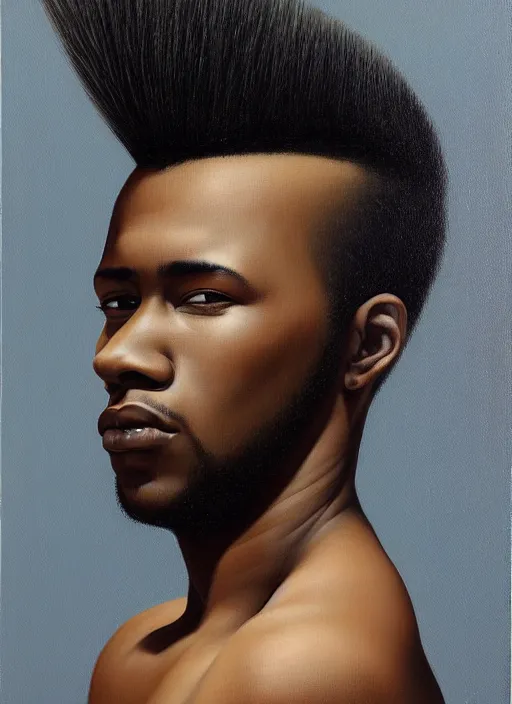 Image similar to portrait of a young black man with a mohawk art by mary jane ansell