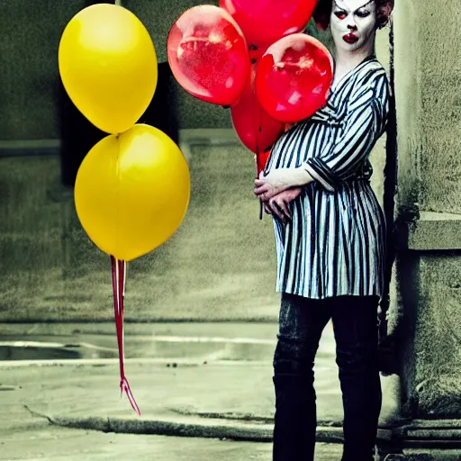 Image similar to Pennywise but he is pregnant fashion photo professional