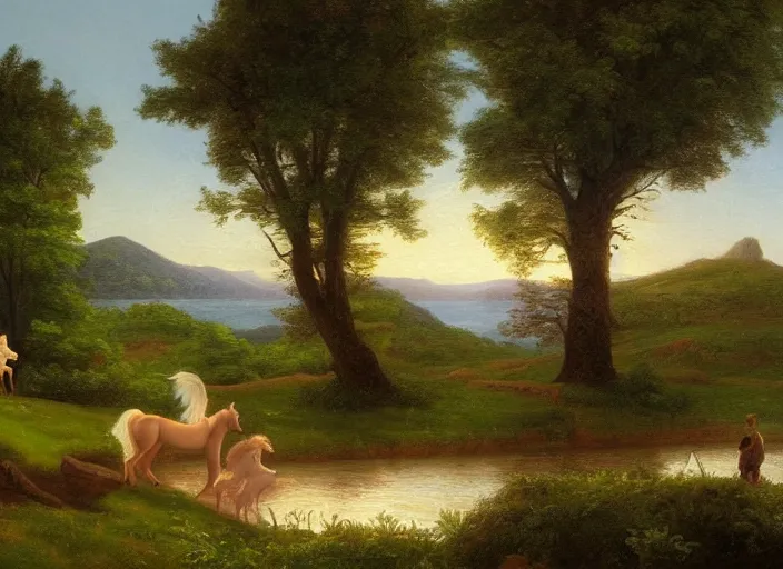 Image similar to american realist romanticism landscape painting of my little pony in the style of hudson river school and thomas cole and albert bierstadt and robert duncanson