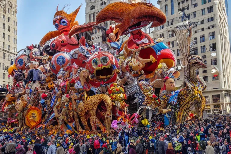 Image similar to photo of giant beautiful elaborate parade float designed by geoff darrow!!!!!!!! and ( ( ( ( ( ( hr giger ) ) ) ) ) ), in the macys parade, detailed 4 k photo