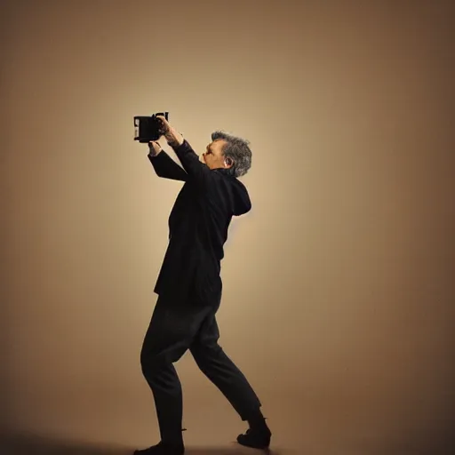 Image similar to portrait of camera - human hybrid, by annie leibovitz, portrait of a man, studio lighting