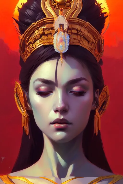 Image similar to extremely beautiful panting of goddess of the realm of the dead, extremely high detailed face, artstation, by ilya kuvshinov, greg rutkowski and makoto shinkai, trending on artstation