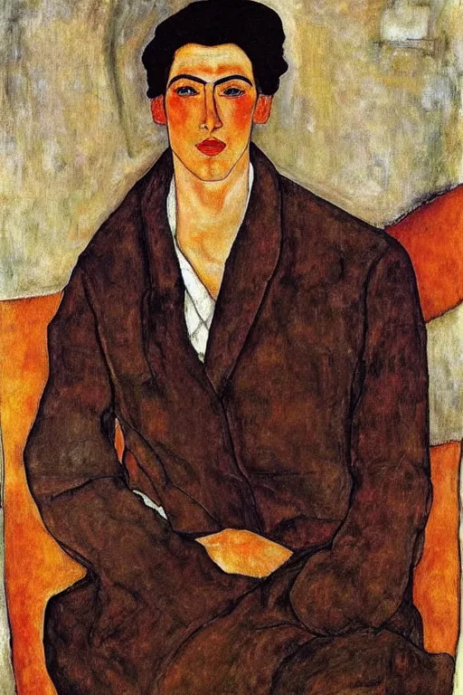 Prompt: portrait of gigachad, painted by modigliani, egon schiele