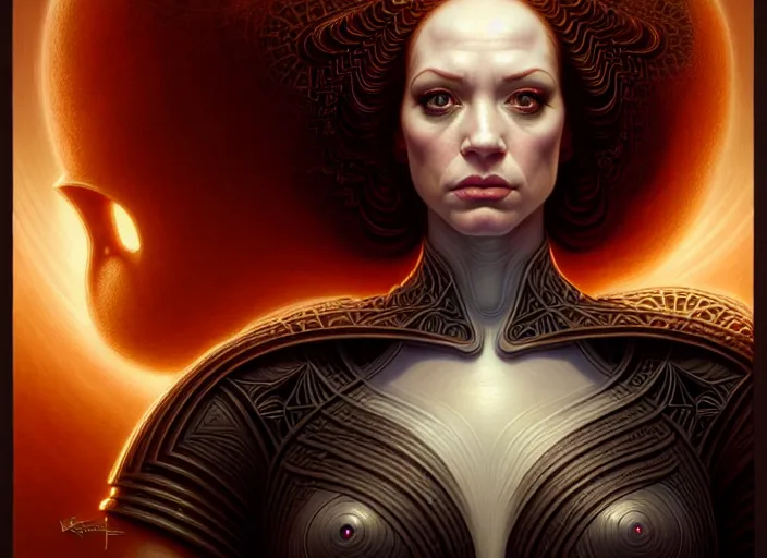 Image similar to symmetrical!!! upper body portrait shot of christina hendricks in star wars, intricate, elegant, highly detailed, centered, digital painting, artstation, concept art, smooth, sharp focus, illustration, artgerm, tomasz alen kopera, peter mohrbacher, donato giancola, joseph christian leyendecker, wlop, boris vallejo