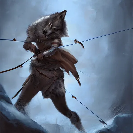 Image similar to A Wolf Archer, digital art, award winning, artstation, masterpiece, very detailed, oil painting