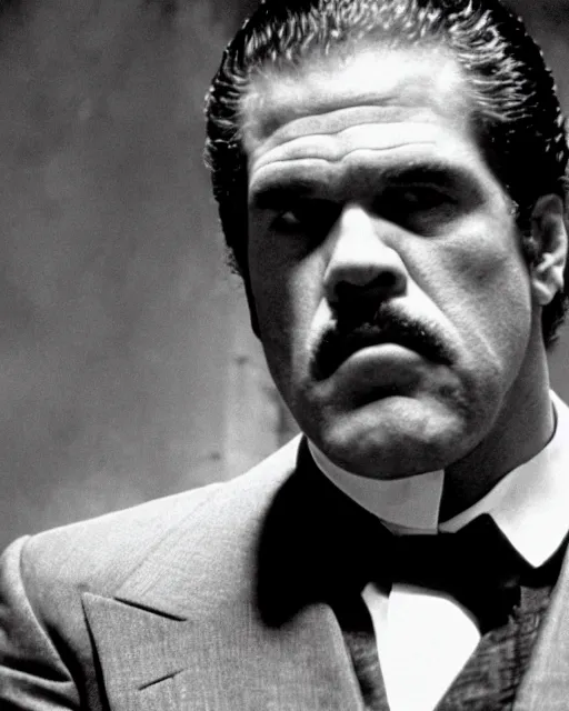 Image similar to film still close up shot of ron perlman as vito corleone from the movie the godfather. photographic, photography