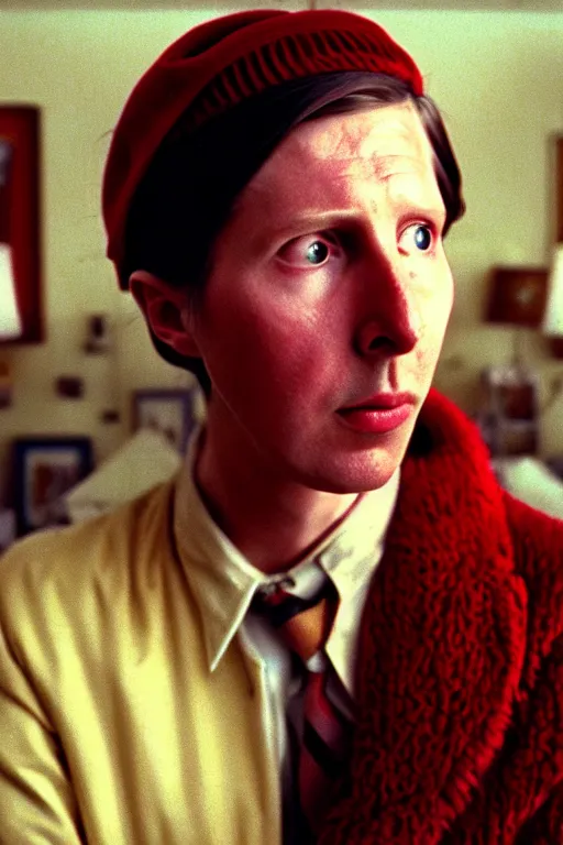 Image similar to beautiful wes anderson movie 3 5 mm film still insanely beautiful, tragically beautiful, only one head single portrait team fortress 2 heavy team fortress 2 heavy team fortress 2 heavy team fortress 2 heavy scout team fortress 2 heavy holding a sandwich, absurdly beautiful, elegant, photographic ultrafine hyperrealistic detailed face wes anderson color, vintage, retro,
