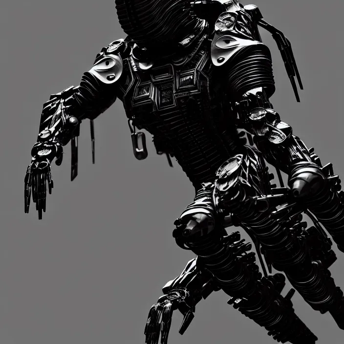 Image similar to a character in an spaceship by nihei tsutomu, dramatic black and white, obsidian dark black armor, highly detailed, 3 d render, vray, octane, realistic lighting
